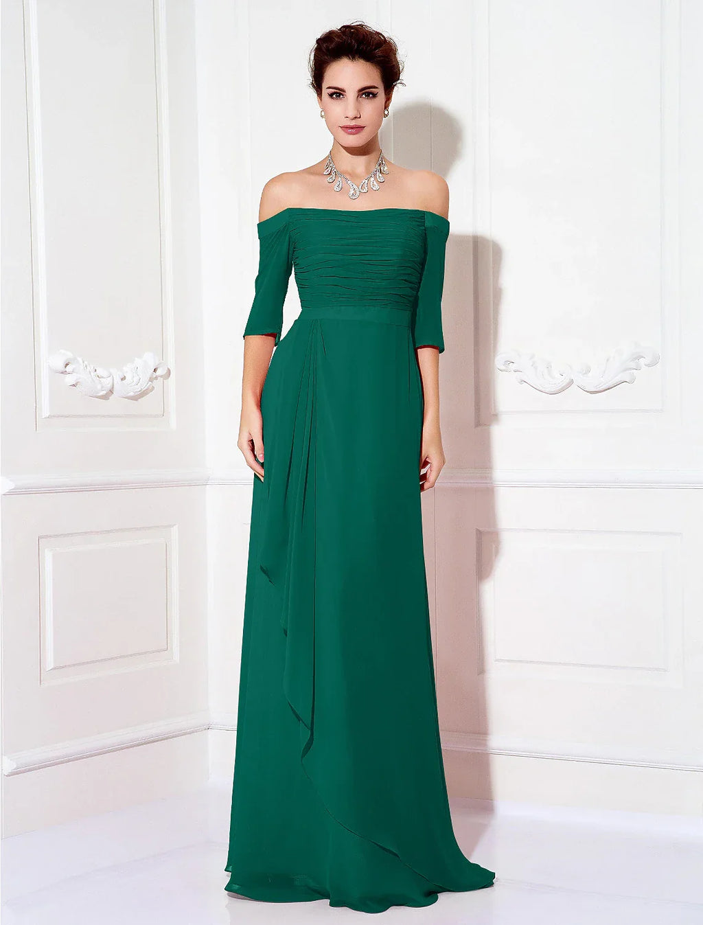 Sheath / Column Minimalist Dress Wedding Guest Sweep / Brush Train Half Sleeve Off Shoulder with Ruched Draping