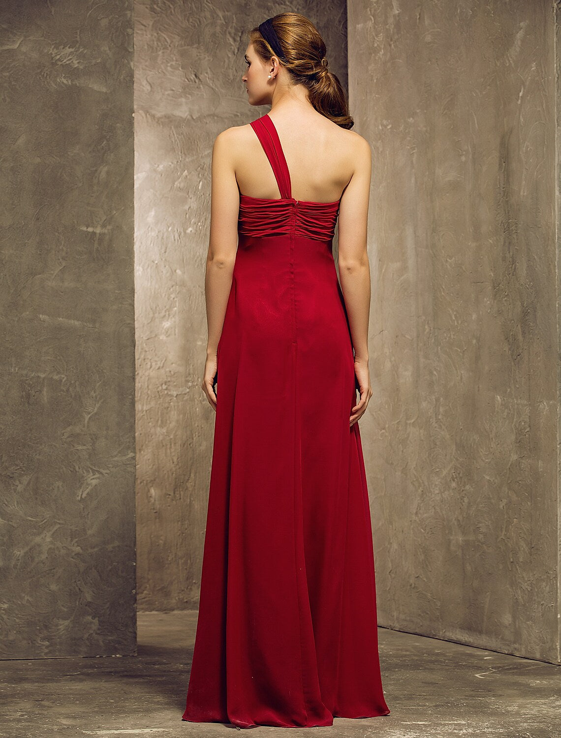 Bridesmaid Dress One Shoulder Sleeveless Elegant Floor Length with Ruffles