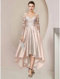 Sheath / Column Mother of the Bride Dress Wedding Guest Party Elegant V Neck Asymmetrical Ankle Length Long Sleeve with Pleats