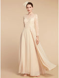 Mother of the Bride Dress Wedding Guest Elegant Jewel Neck Ankle Length Long Sleeve with Ruching Solid Color