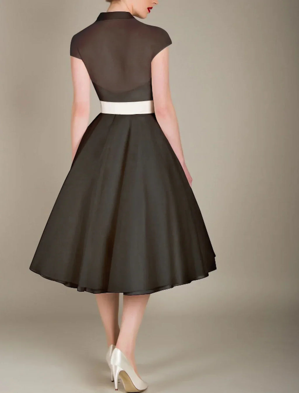 Cocktail Dresses 1950s Dress Graduation Knee Length Sleeveless V Neck Wednesday Addams Family with Sash / Ribbon