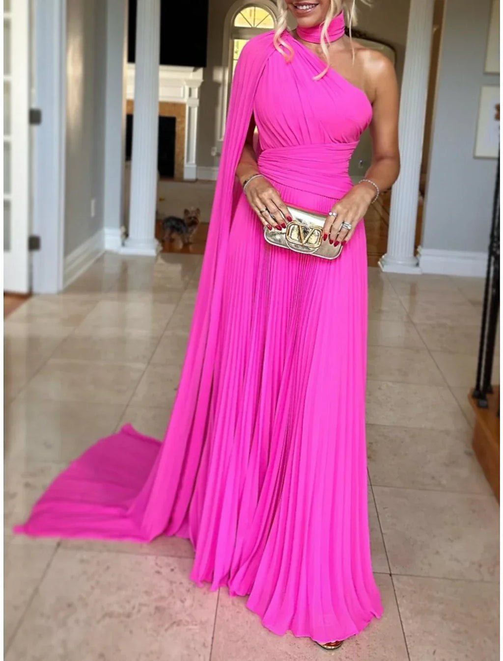 Evening Gown Elegant Dress Formal Sweep / Brush Train Sleeveless One Shoulder with Pleats Ruched