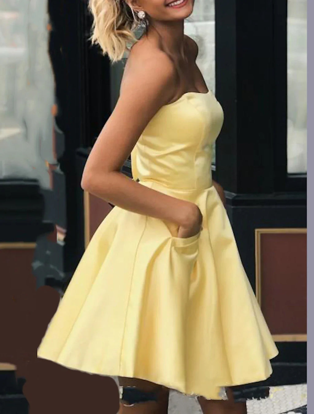 Hot Flirty Homecoming Cocktail Party Dress Strapless Sleeveless Short / Mini with Sleek Pleats