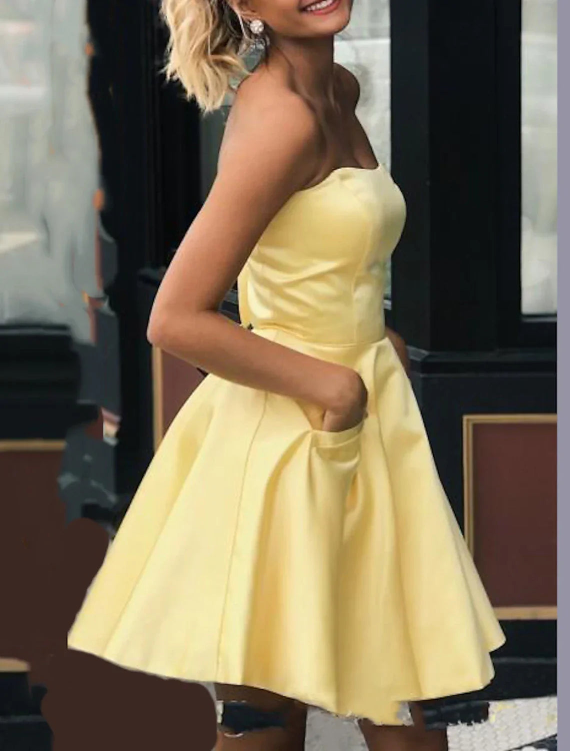 Hot Flirty Homecoming Cocktail Party Dress Strapless Sleeveless Short / Mini with Sleek Pleats