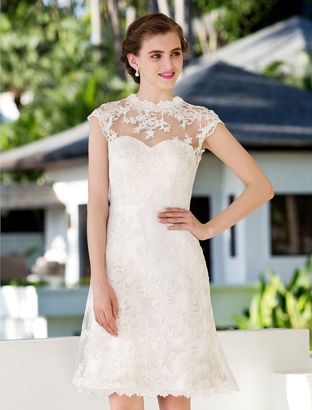White Open Back Little Dresses Knee A-Line Floral Appliques