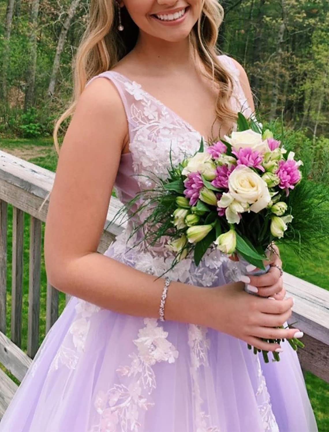 Ball Gown A-Line Prom Dresses Color Block Dress Formal Floor Length Sleeveless V Neck BacklessBack