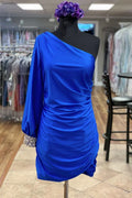 Pink Wholesale Hot One Sleeve Ruched Mini Homecoming Dress