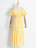 Wedding Guest Dresses Casual Dress Holiday Summer Ankle Length Short Sleeve Off Shoulder with Ruffles Embroidery