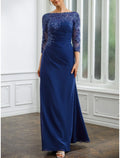 Mother of the Bride Dress Wedding Guest Elegant Scoop Neck Ankle Length Half Sleeve with Ruching