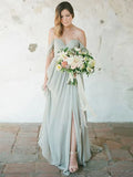 Bridesmaid Dress Neckline Short Sleeve Furcal Floor Length with Pleats Split Front