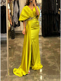 Sheath / Column Evening Gown Elegant Dress Formal Christmas Sweep / Brush Train Half Sleeve V Neck with Pleats Ruched Crystals