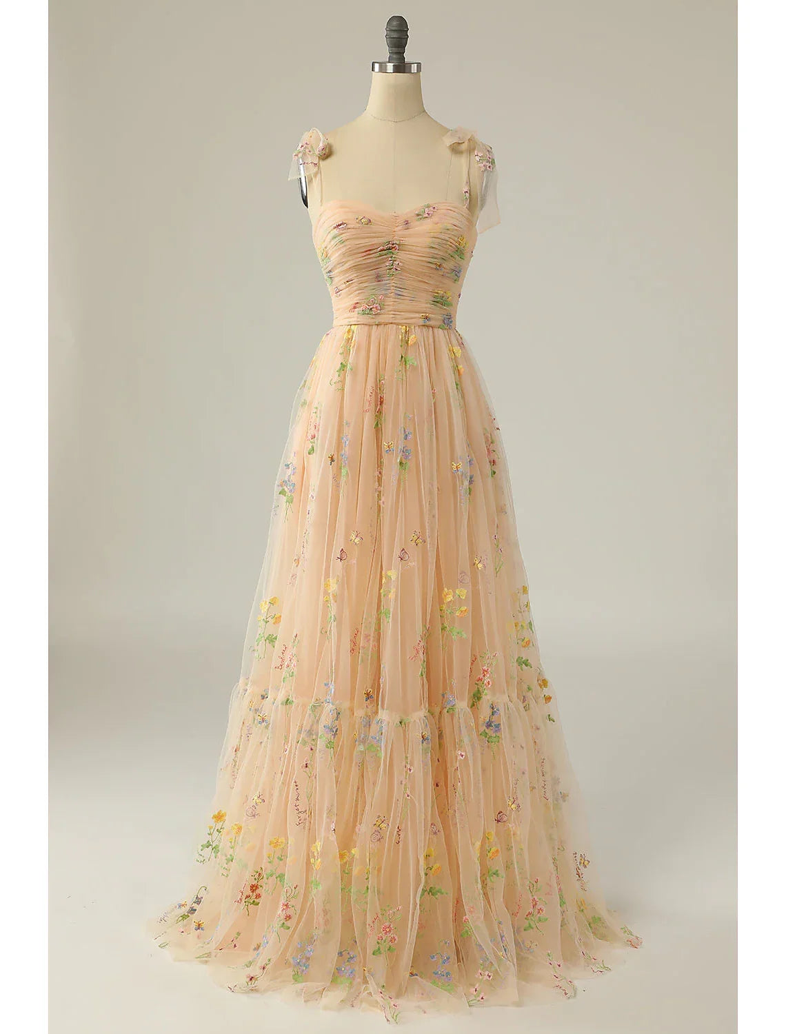 Floral Dress Formal Floor Length Sleeveless Sweetheart Backless with Pleats