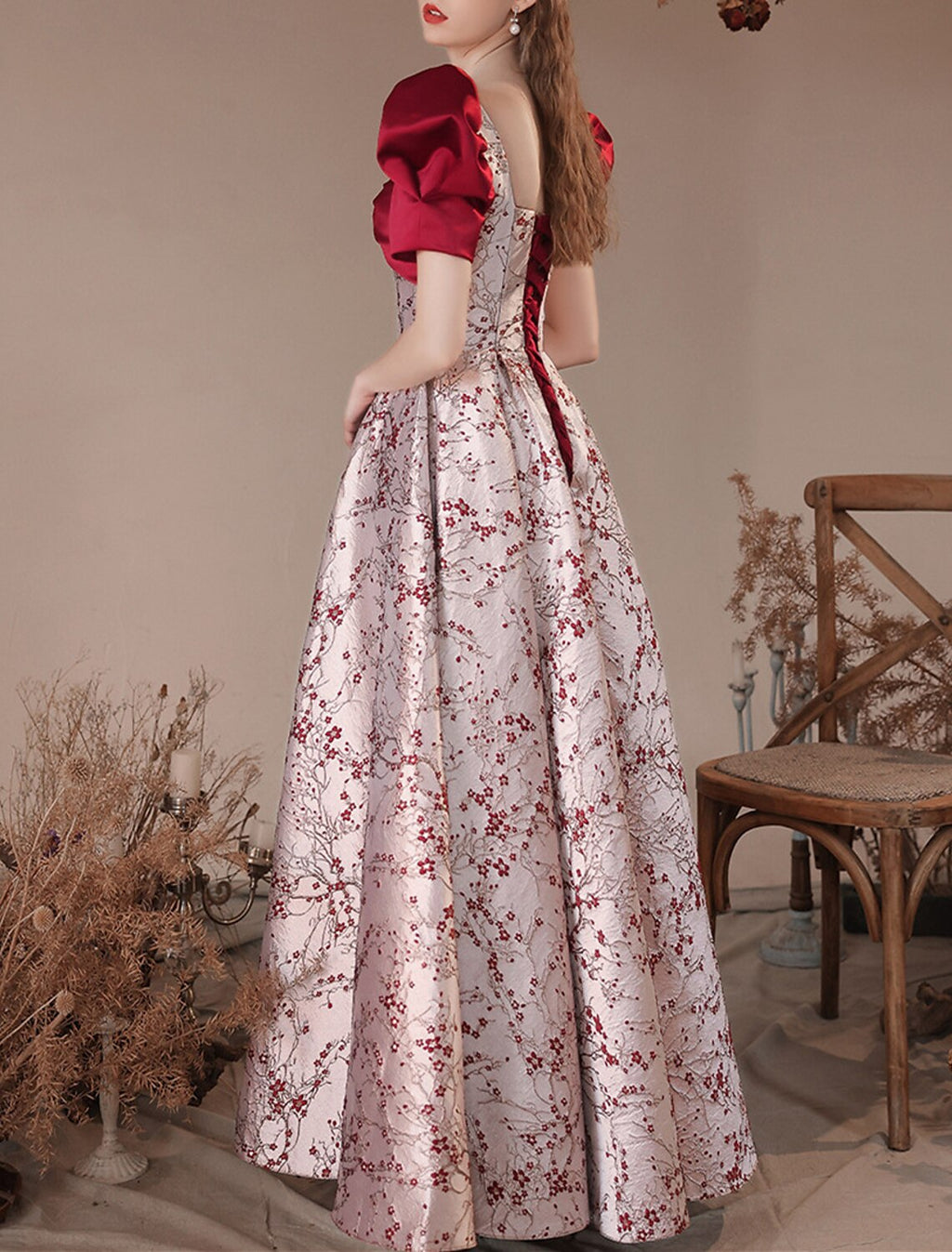 Party Dresses Floral Dress Masquerade Prom Floor Length Short Sleeve Square Neck with Embroidery