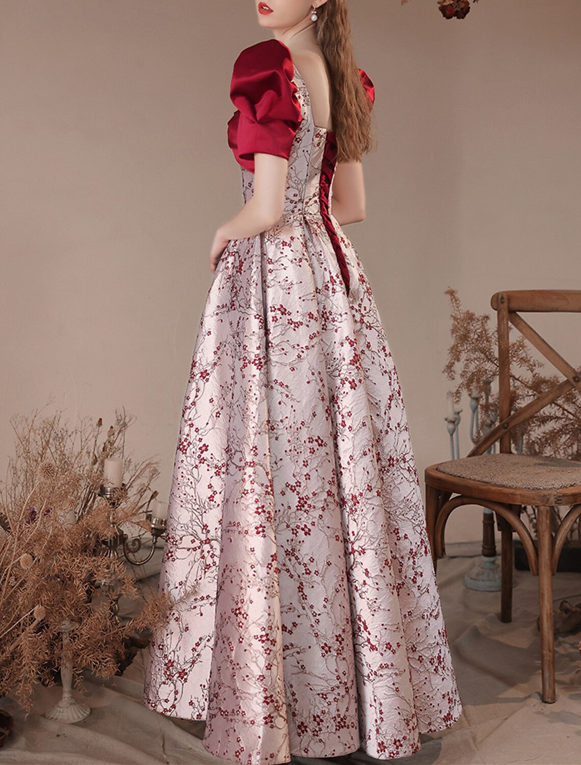 Party Dresses Floral Dress Masquerade Prom Floor Length Short Sleeve Square Neck with Embroidery