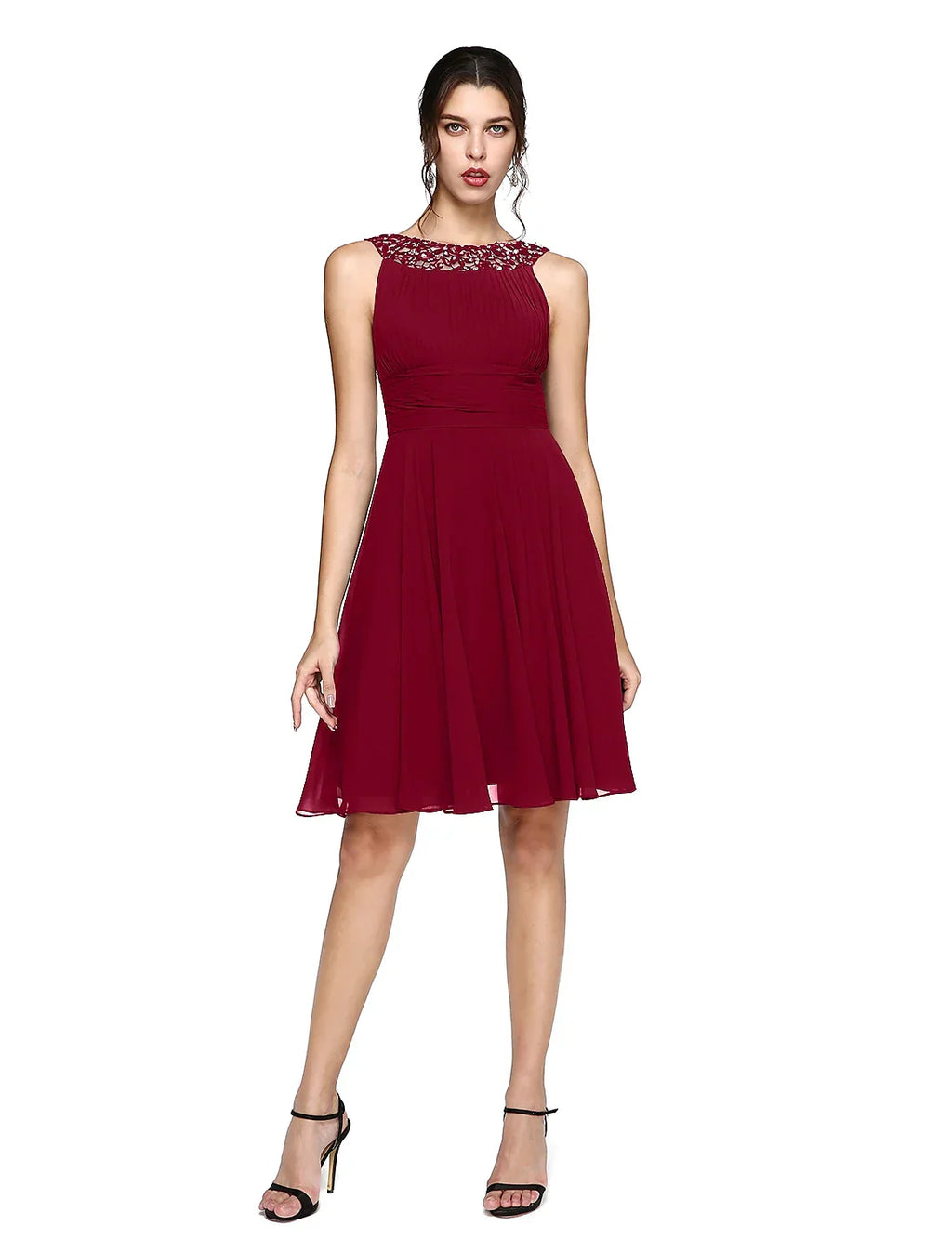 Cocktail Dresses Party Dress Wedding Guest Cocktail Party Knee Length Sleeveless Illusion Neck with Ruched
