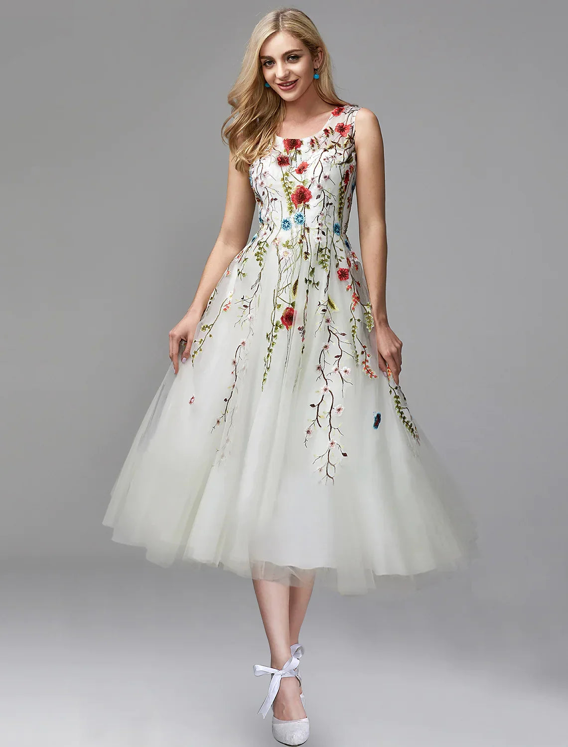 Wedding Length Sleeveless with Appliques