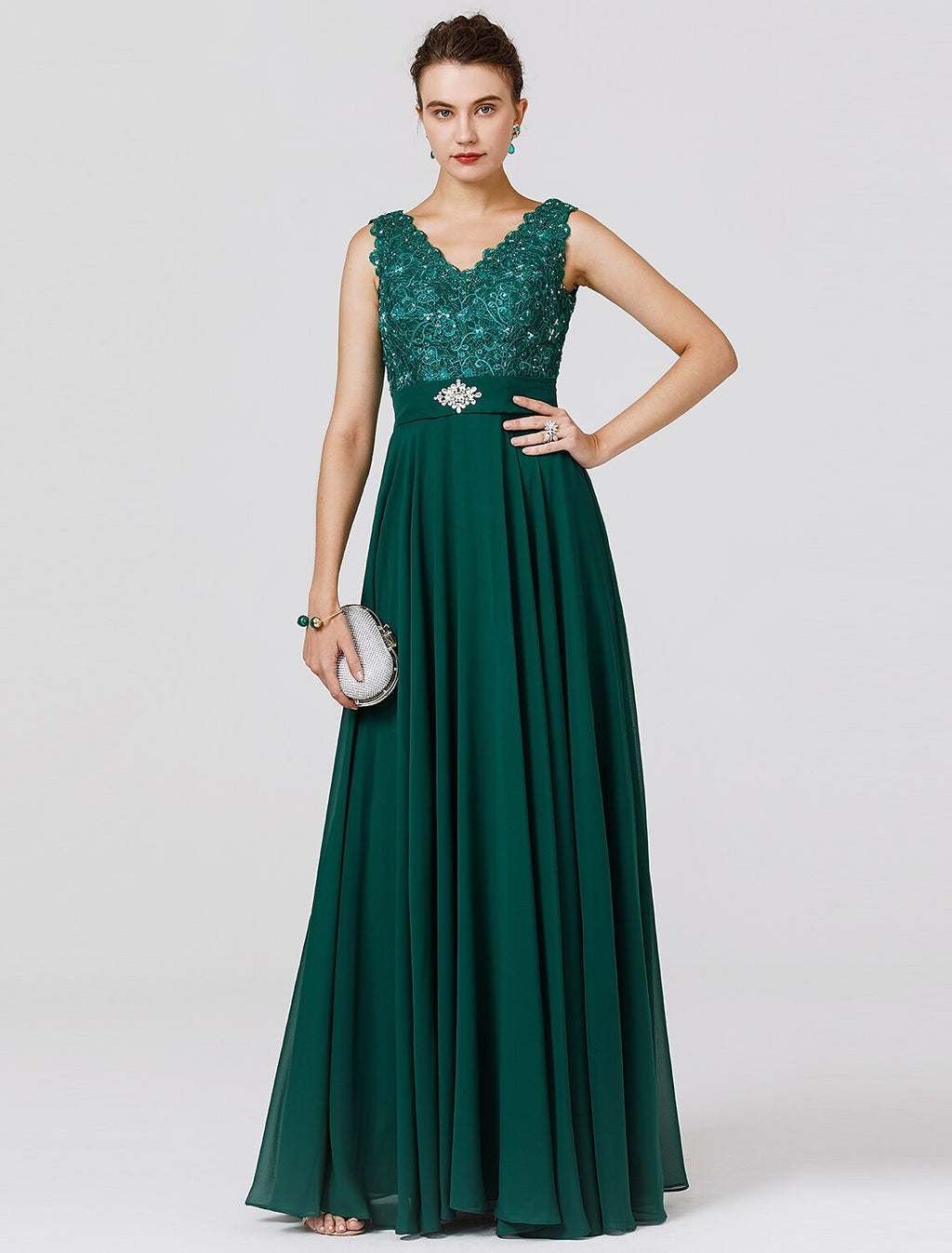 Wedding Guest Floor Length Sleeveless V Neck V Back with Sash / Ribbon Beading