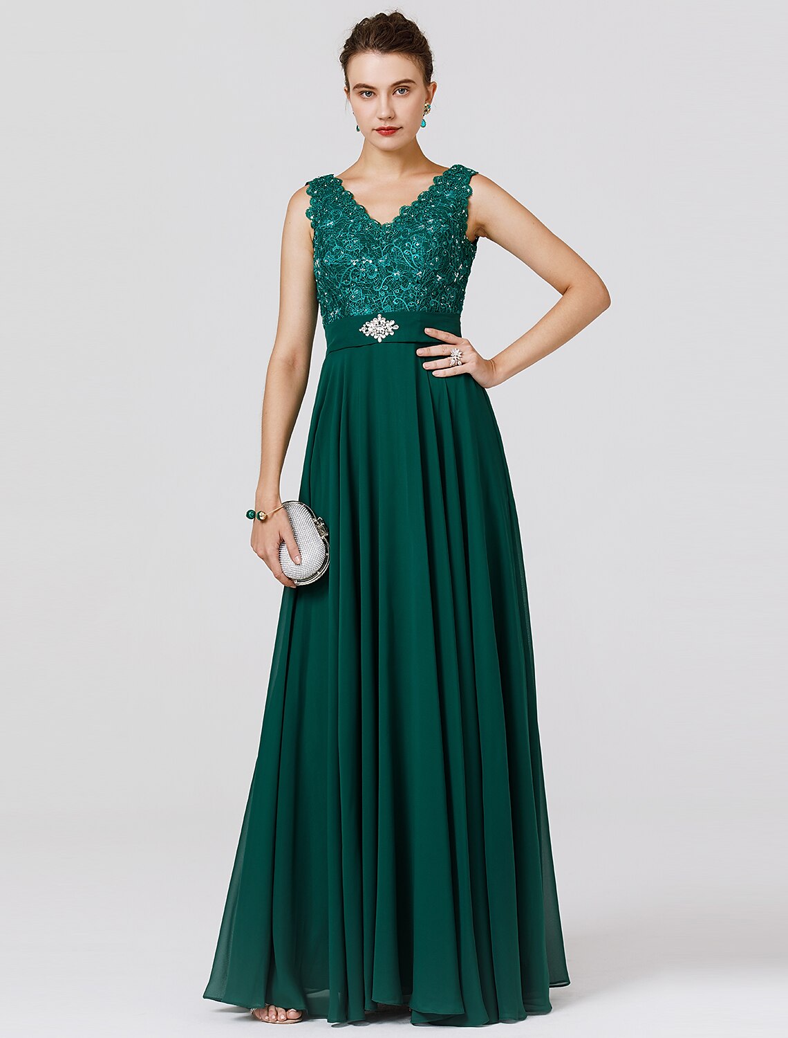 Wedding Guest Floor Length Sleeveless V Neck V Back with Sash / Ribbon Beading