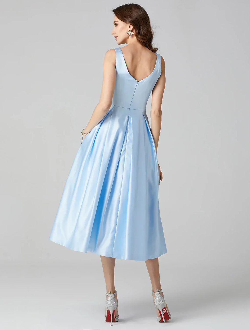 Cocktail Dresses Party Dress Formal Wedding Guest Tea Length Sleeveless Jewel Neck Pocket with Pleats Shouder Flower