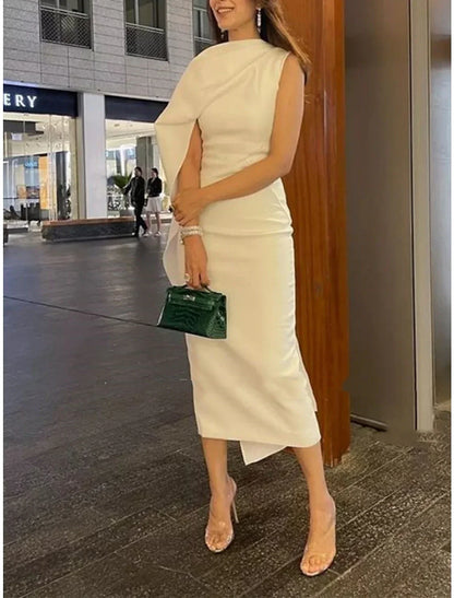 Elegant Green A-Line Classic-Neck Sleeveless Classic-Back Tea-Length Evening Dress
