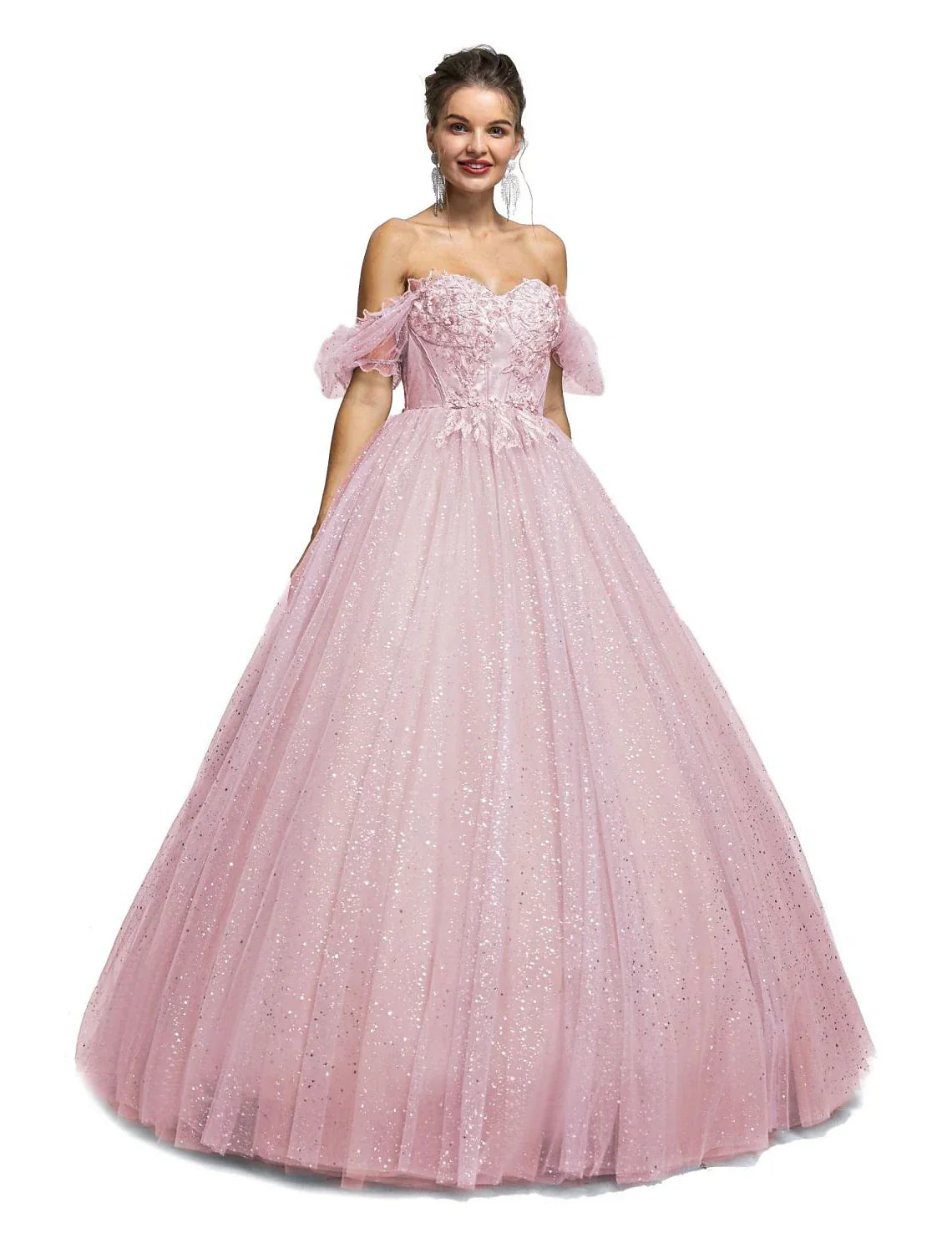 Ball Gown Prom Dresses Princess Dress Graduation Quinceanera Floor Length Short Sleeve Sweetheart with Appliques
