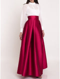 Mother of the Bride Dress Wedding Guest Elegant Jewel Neck Ankle Length Long Sleeve with Ruching