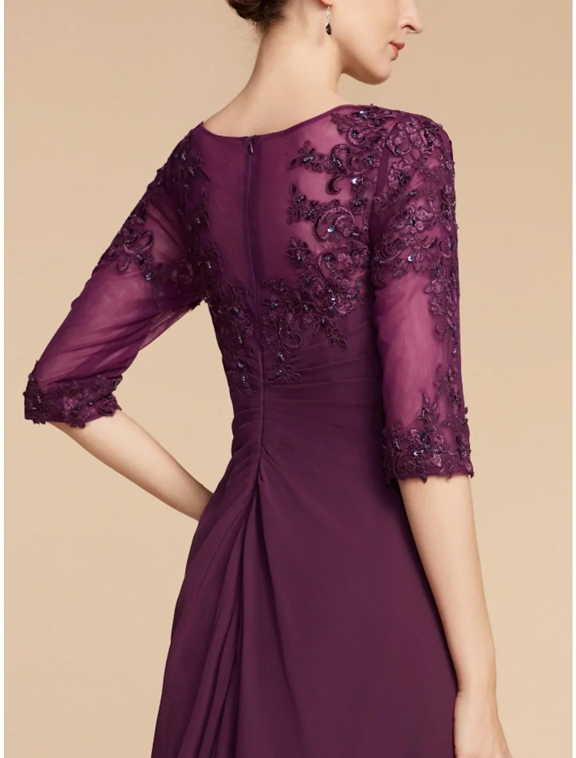 Sheath / Column Mother of the Bride Dress Wedding Guest Elegant Scoop Neck Floor Length Half Sleeve with Pleats