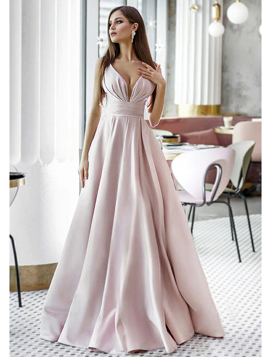Elegant Red A-Line V-Neck Sleeveless Backless Floor-Length Prom Dress
