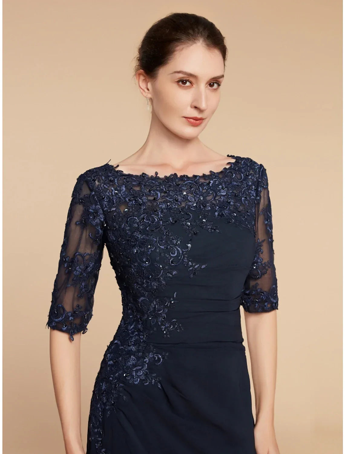 Sheath / Column Mother of the Bride Dress Wedding Guest Elegant Scoop Neck Ankle Length Half Sleeve with Ruching Solid Color