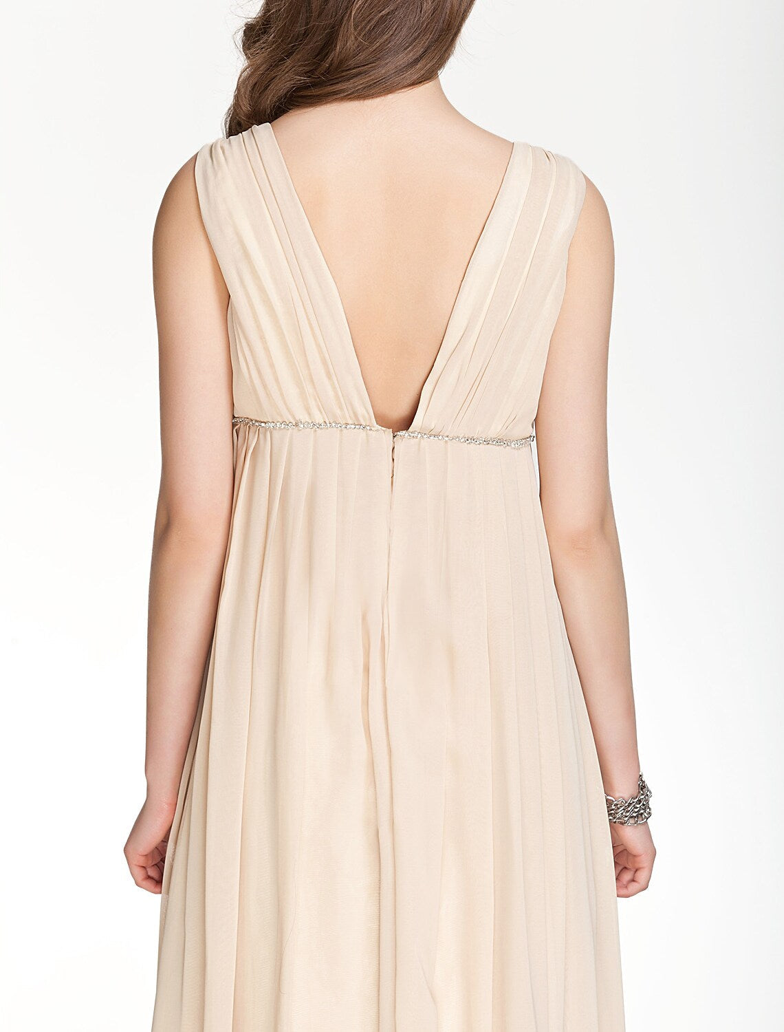 Bridesmaid Dress V Neck Sleeveless Beautiful Floor Length with Pleats Beading
