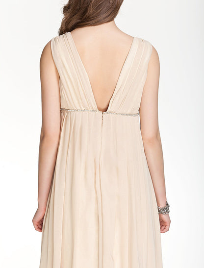 Elegant Red A-Line V-Neck Sleeveless Classic-Back Floor-Length Bridesmaid Dress