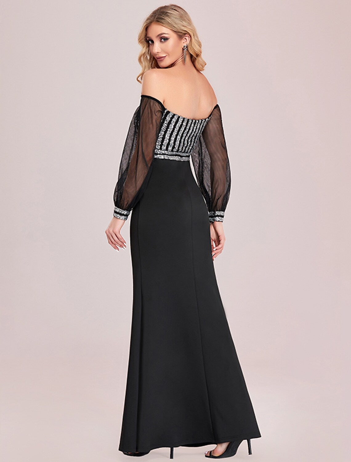 Sexy Formal Evening Dress Off Shoulder Long Sleeve Floor Length