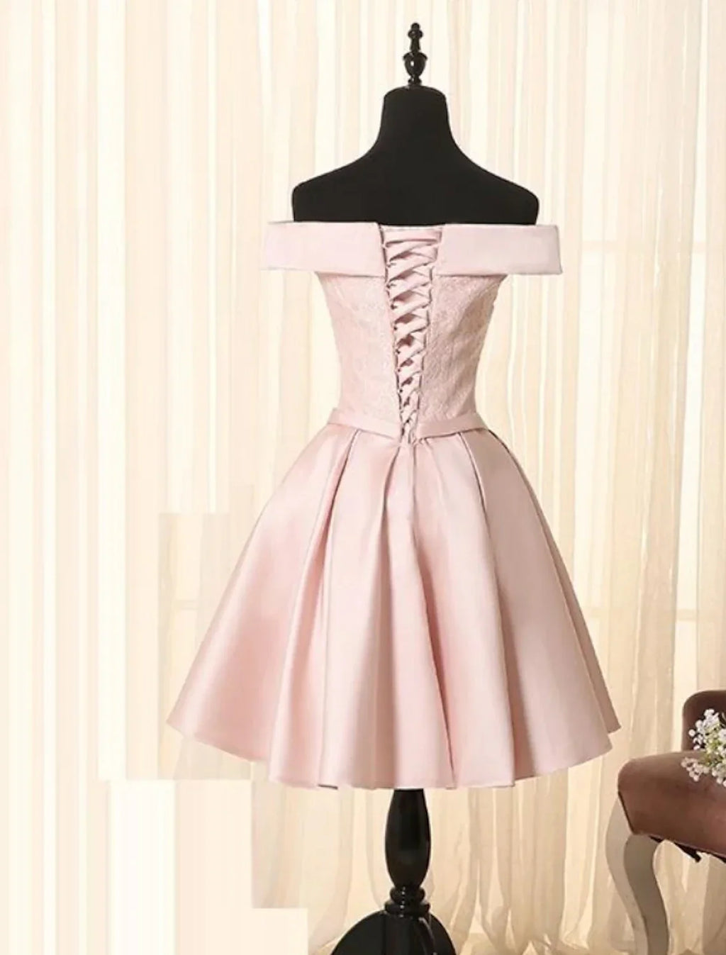 Minimalist Elegant Engagement Cocktail Party Dress Off Shoulder Sleeveless Short / Mini with Bow(s)