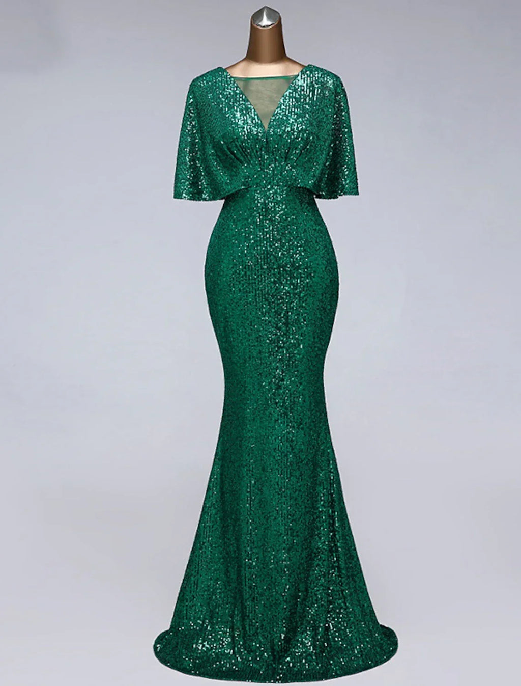 Mermaid / Trumpet Prom Dresses Sparkle Dress Wedding Guest Floor Length Half Sleeve Illusion Neck with Ruffles