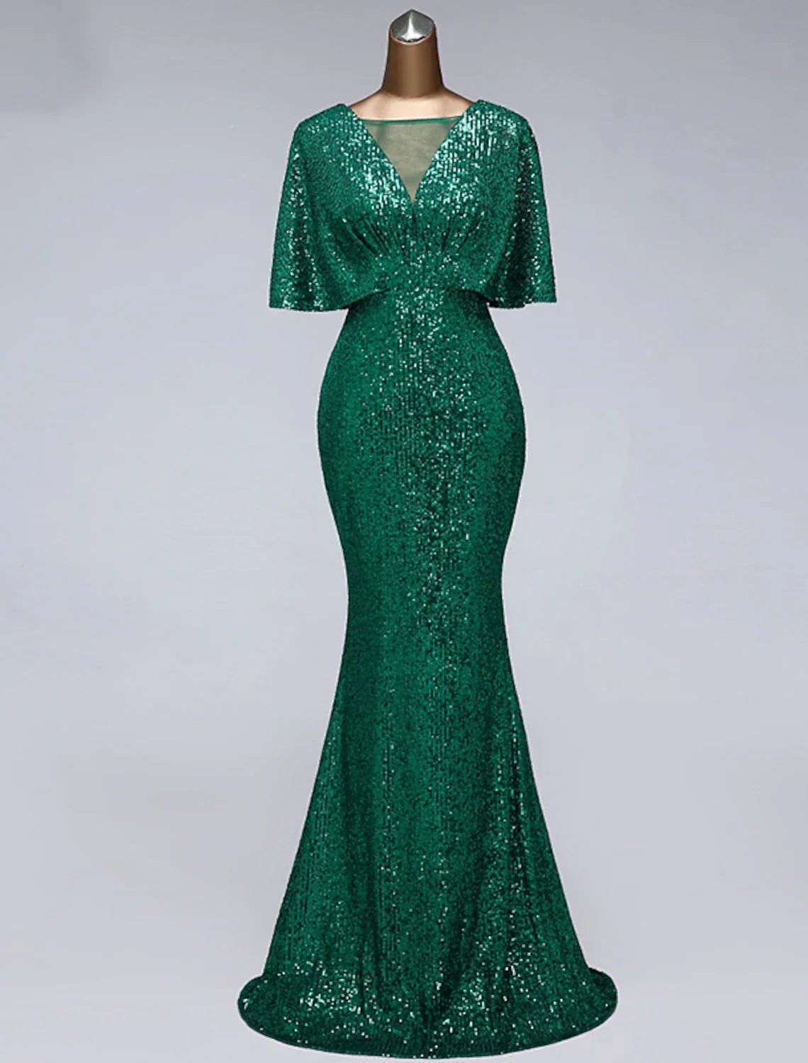 Mermaid / Trumpet Prom Dresses Sparkle Dress Wedding Guest Floor Length Half Sleeve Illusion Neck with Ruffles
