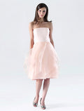 Bridesmaid Dress Strapless Sleeveless Open Back Knee Length with Ruffles
