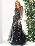 Evening Gown Elegant Dress Formal Floor Length Long Sleeve Jewel Neck