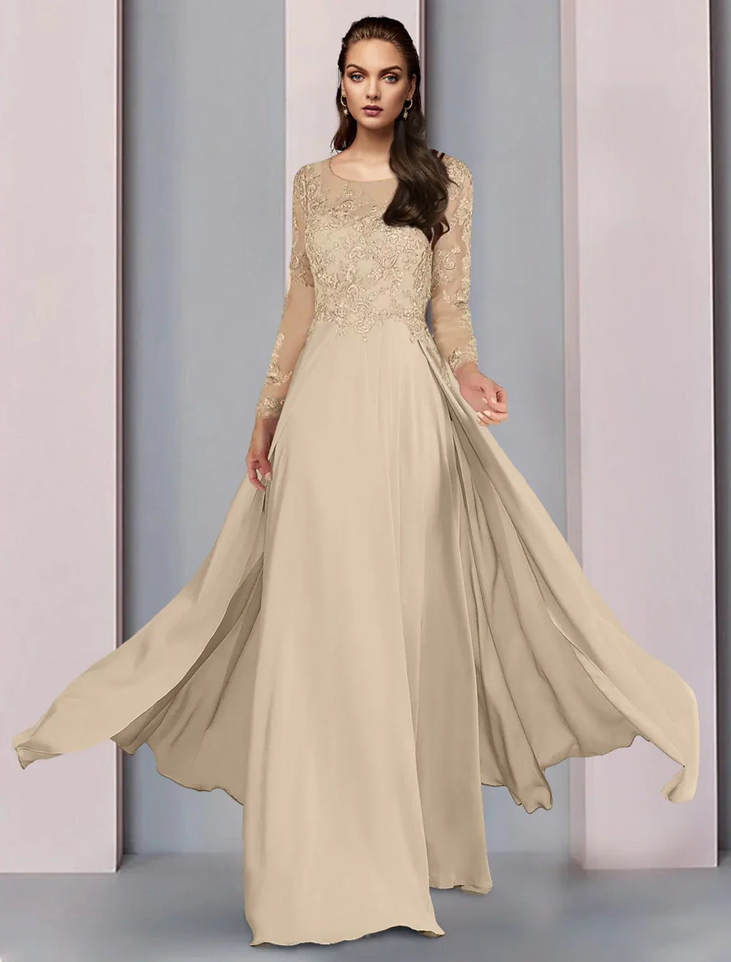 Mother of the Bride Dress Wedding Guest Party Elegant Scoop Neck Floor Length Half Sleeve with Ruching