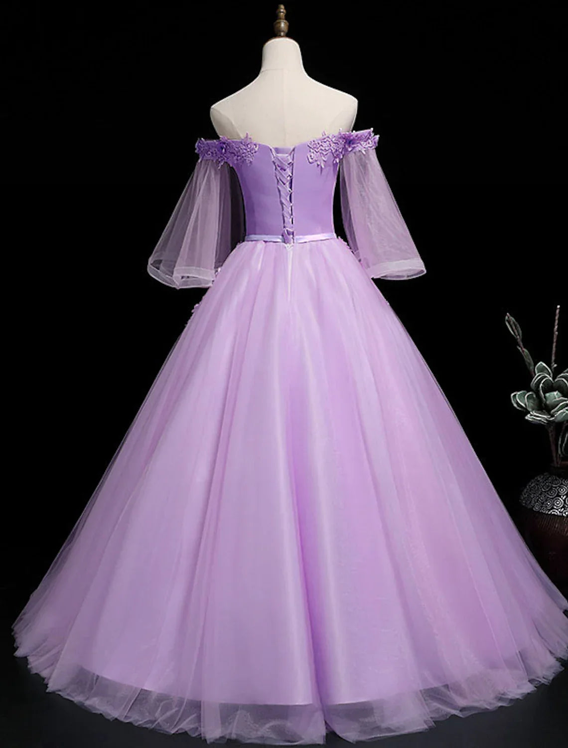 Luxurious Floral Quinceanera Prom Birthday Dress Off Shoulder Length Sleeve Floor Length Embroidery