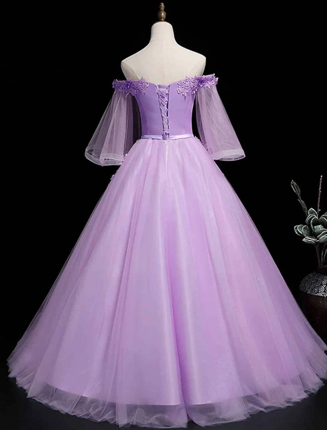 Ball Gown Luxurious Floral Quinceanera Prom Birthday Dress Off Shoulder 3/4 Length Sleeve Floor Length with Sash / Ribbon Embroidery
