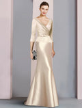 Luxurious mermaid vneck 3/4 sleeve zipback floor mother of the bride dresses