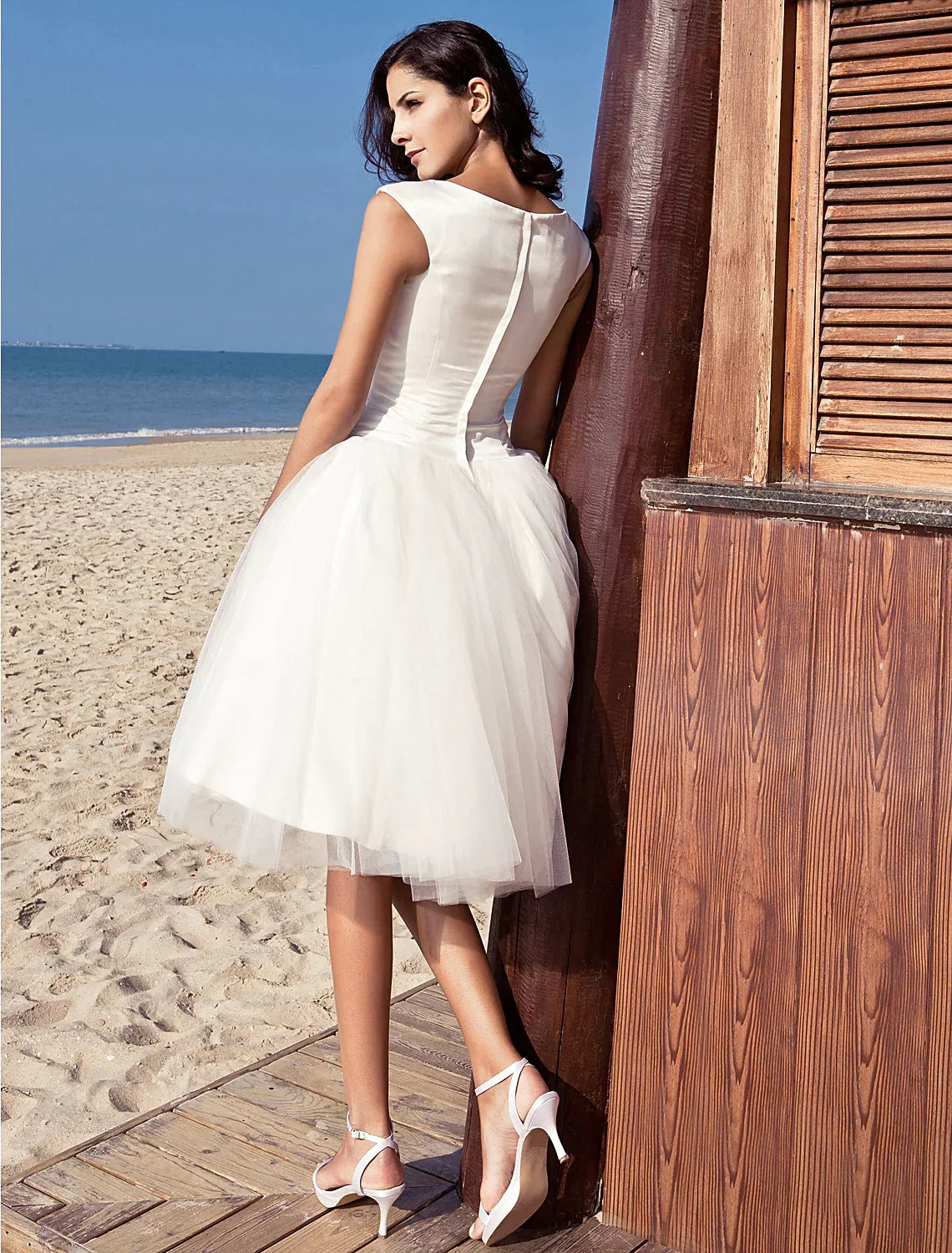 White Beach Little Dresses Wedding Dresses Knee Length A-Line With Draping