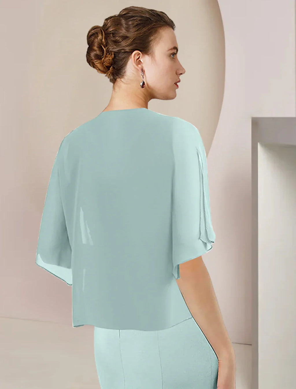 Two Piece A-Line Mother of the Bride Dress Formal Wedding Guest Elegant High Low V Neck Asymmetrical Tea Length 3/4 Length Sleeve Wrap Included with Appliques