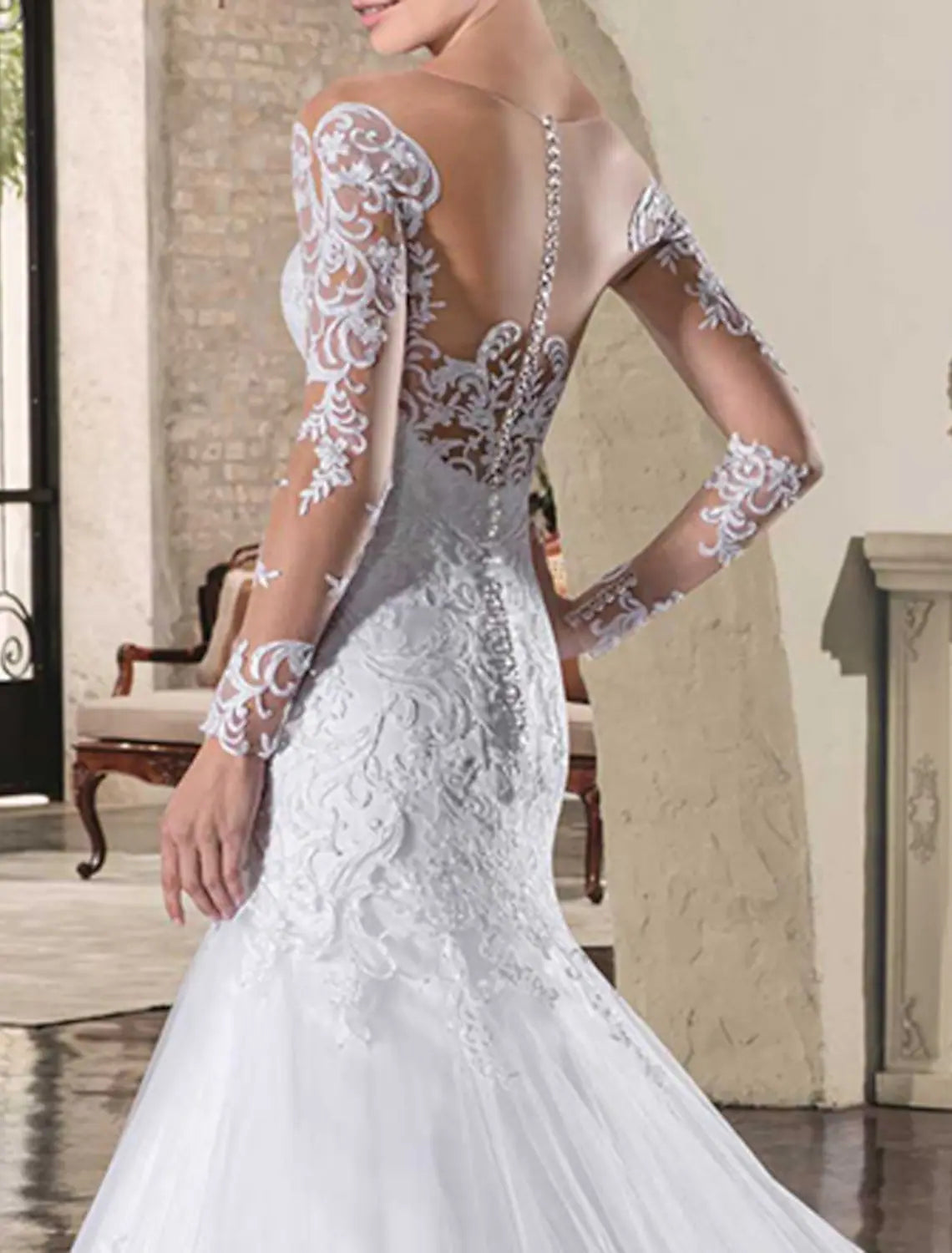 Engagement Open Back Formal Wedding Dresses Long Sleeve