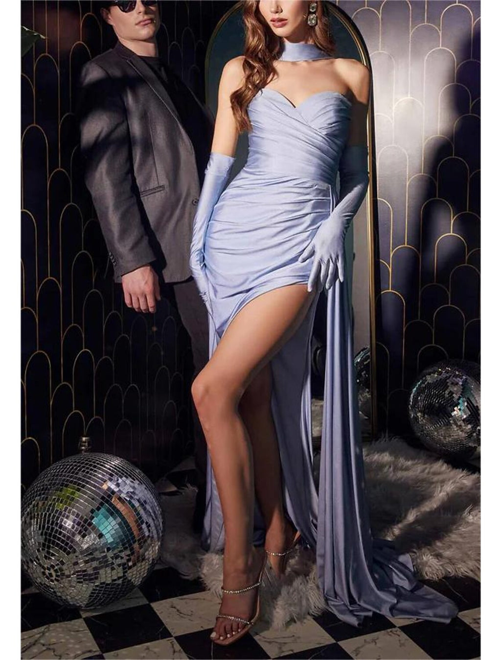 Mermaid / Trumpet Evening Gown Party Dress Carnival Prom Court Train Sleeveless Strapless Convertible with Ruched Slit include gloves