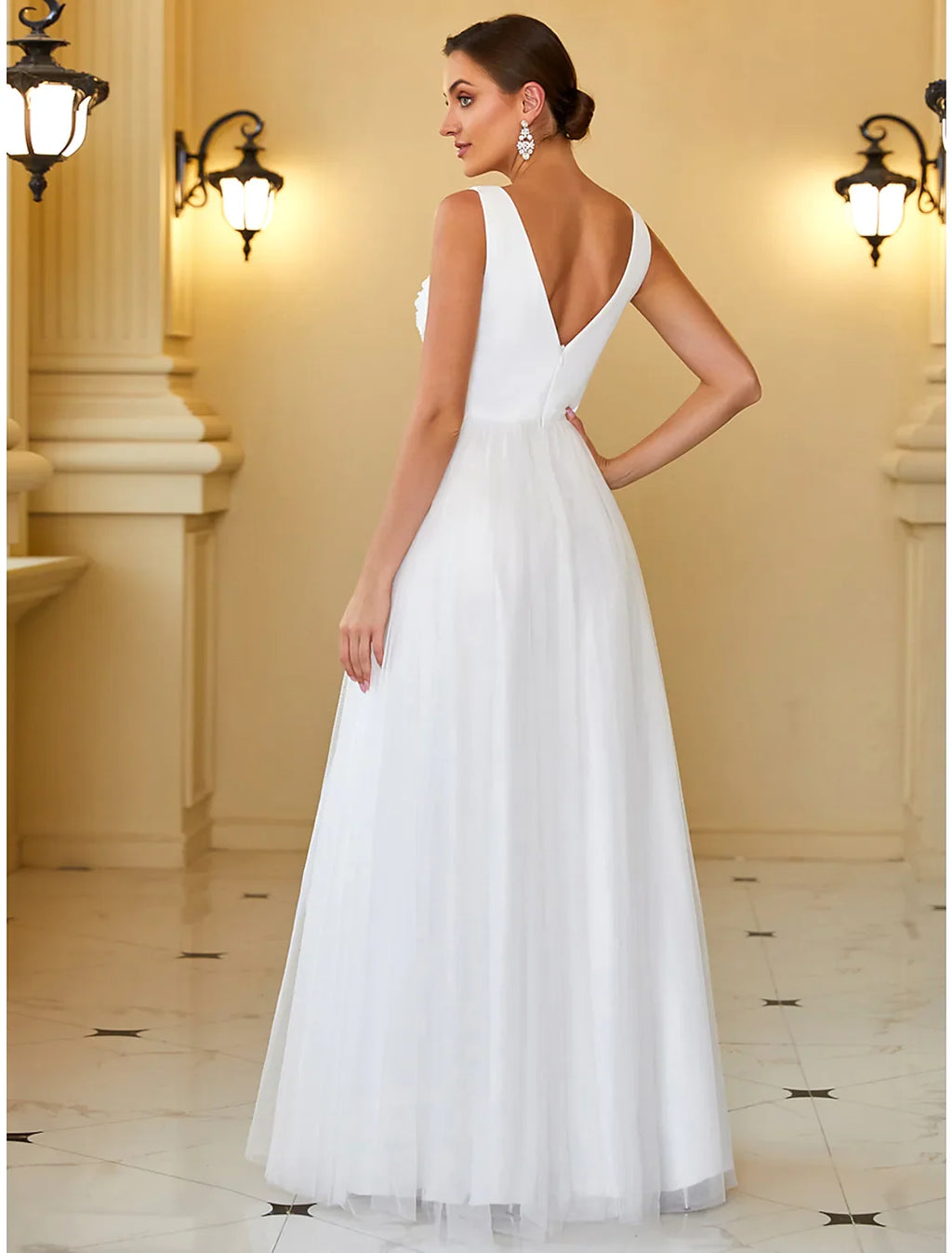 Casual Wedding Dresses Floor Length A-Line Sleeveless Pleats