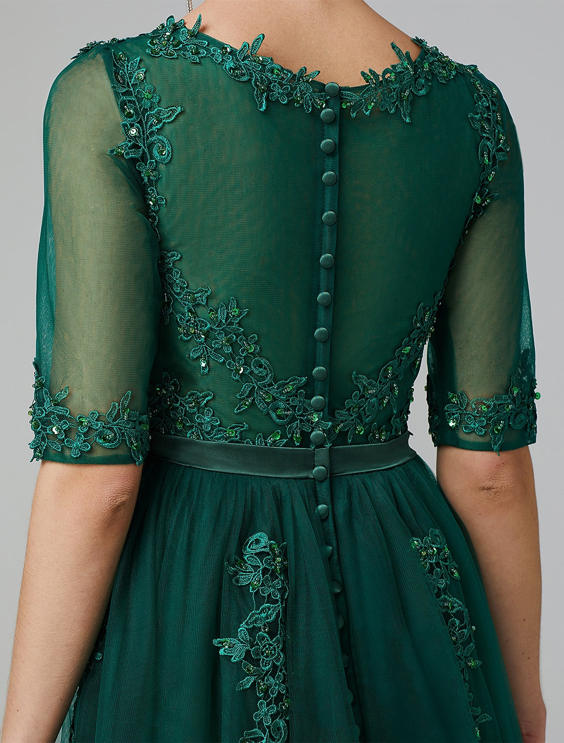 Sparkle Dress Formal Evening Tea Length Sleeveless Illusion Neck Fall Wedding Guest Over with Appliques