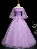 Luxurious Floral Quinceanera Prom Birthday Dress Off Shoulder Length Sleeve Floor Length Embroidery