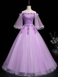Ball Gown Luxurious Floral Quinceanera Prom Birthday Dress Off Shoulder 3/4 Length Sleeve Floor Length with Sash / Ribbon Embroidery