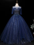 Sparkle Elegant Quinceanera Prom Dress Half Sleeve Floor Length